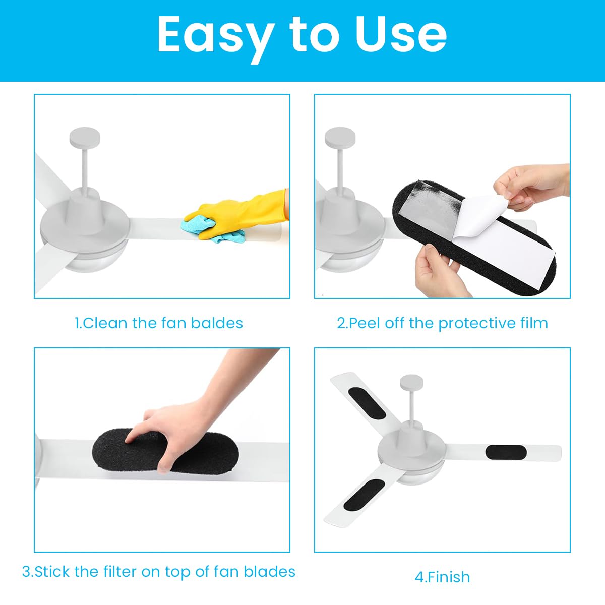 HASTHIP 3Pcs Ceiling Fan Filters for Blades - 25cmx9cm Activated Carbon Air Filter Pads, Ceiling Fan Dust Catcher, Charcoal Fan Blade Air Purifier Pads, Ceiling Fan Air Filter for Home & Office HASTHIP 3Pcs Ceiling Fan Filters for Blades - 25cmx9cm Activated Carbon Air Filter Pads, Ceiling Fan Dust Catcher, Charcoal Fan Blade Air Purifier Pads, Ceiling Fan Air Filter for Home & Office